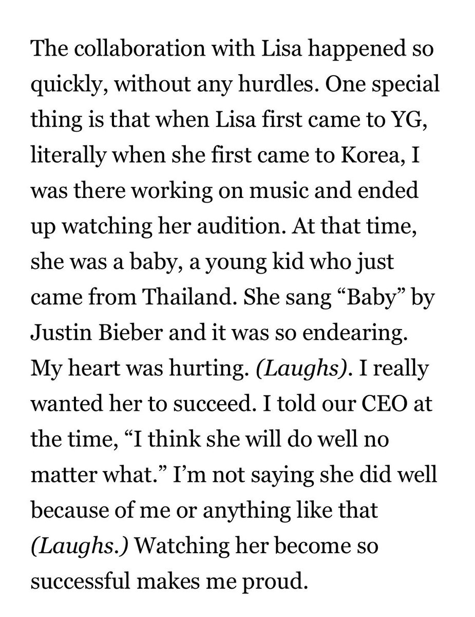 lili_fanboy's tweet photo. ตอนลิซ่ามา YG และ เกาหลีครั้งแรก แทยังกำลังทำเพลงอยู่แต่จู่ๆก็ได้ดูลิซ่าออดิชั่น ตอนนั้นเธอเด็กมาก เด็กน้อยที่เพิ่งมาจากไทย เธอร้องเพลง Baby ของ Justin Bieber  มันตัลลั้คมาก น่ารักจนใจเจ็บ (555) ผมอยากให้เธอประสบความสำเร็จ ตอนนั้นผมบอก CEO ของเราว่า ไม่ว่ายังไงเธอจะทำได้ดีแน่นอน https://t.co/F7BqoDPn4g