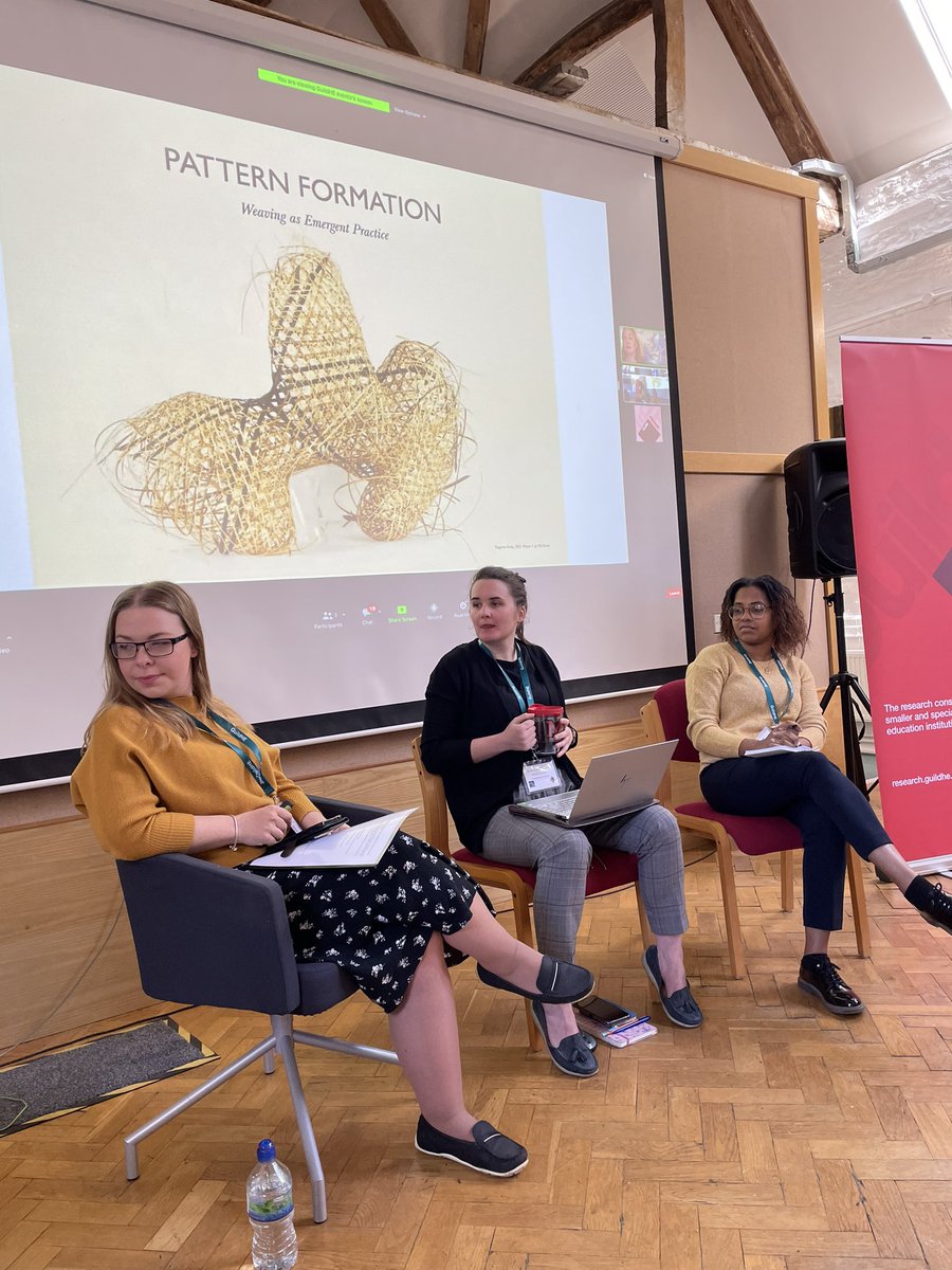 GuildHEResearch's tweet photo. Good morning from sunny Corsham! First up today we’re hearing from alumnus @verity_pos, and current students @FabricatedFrame @SashahHals, brilliantly chaired by @AbbieCairnsArt. It’s so valuable to hear researchers’ stories in their own words. https://t.co/8nqjLFJ7sz