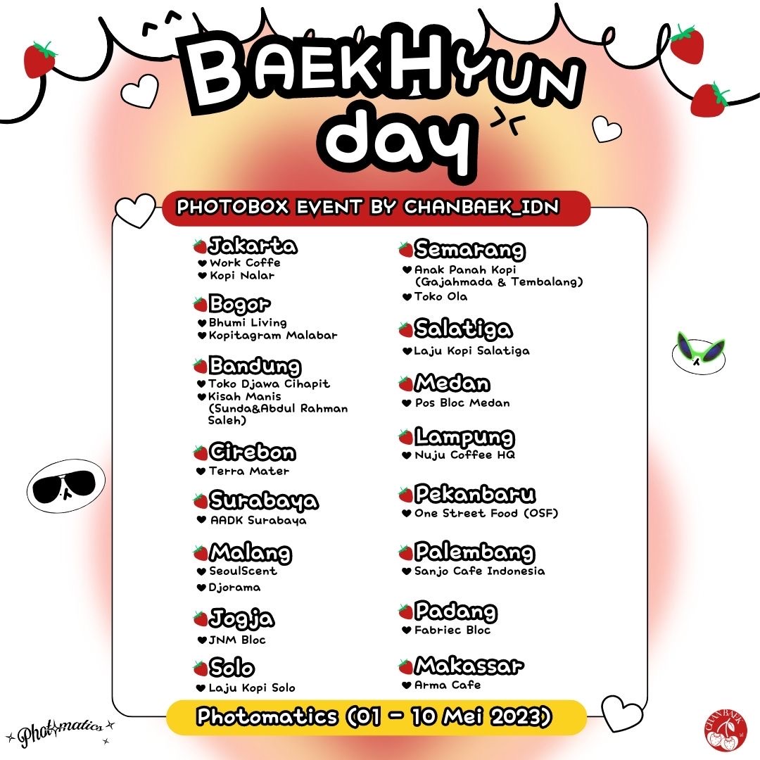 chanbaek_idn's tweet photo. Happy BAEKHYUN Day! @B_hundred_Hyun

Photomatics photobooth for #BAEKHYUN’s Birthday event by @chanbaek_idn 🥳

📅 : 1-10 Mei ‘23
📍 : @photomatics booth (slide 2)

Snap &amp; tag us ❤️

#HappyBAEKHYUNDay #백현 #BAEKHYUN #엑소 #EXO https://t.co/kjlT0ggk10