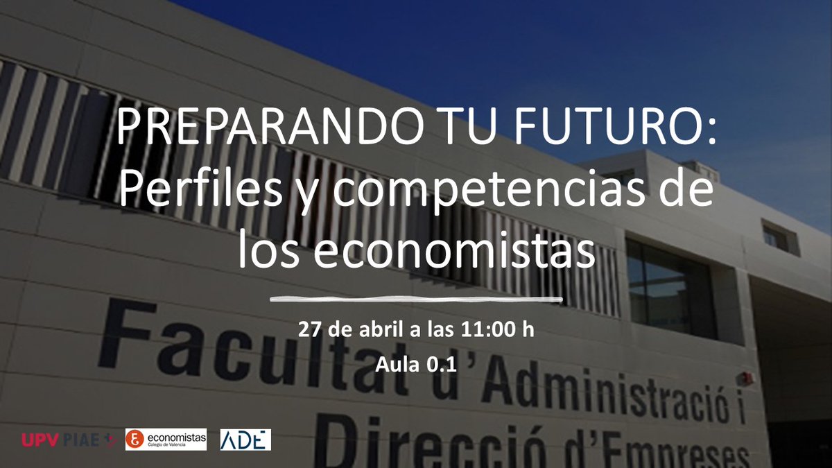 adeupv's tweet photo. El @COEV_COM viene a explicarnos los distintos perfiles y competencias de los #economistas: área financiera, #logística, asesoramiento fiscal y contable, #marketing y análisis de datos. 

📅 Jueves, 27 de abril
📌Aula 0.1
⏰11h 

#adeupv #fadeupv #upv #desarrolloprofesional https://t.co/Uq5pwWayma
