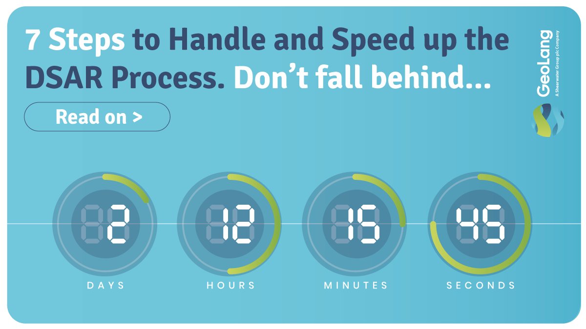 GeoLangLtd's tweet photo. Finding it hard to fulfil DSARs in time? Complaints about handling DSARs are rising &amp; organisations are struggling to respond in time, according to the #ICO. Read our blog on 7 Steps to handle &amp; speed up the #DSAR process so you don’t fall behind: https://t.co/Lss5kcxyVi https://t.co/ySgdScGD9C
