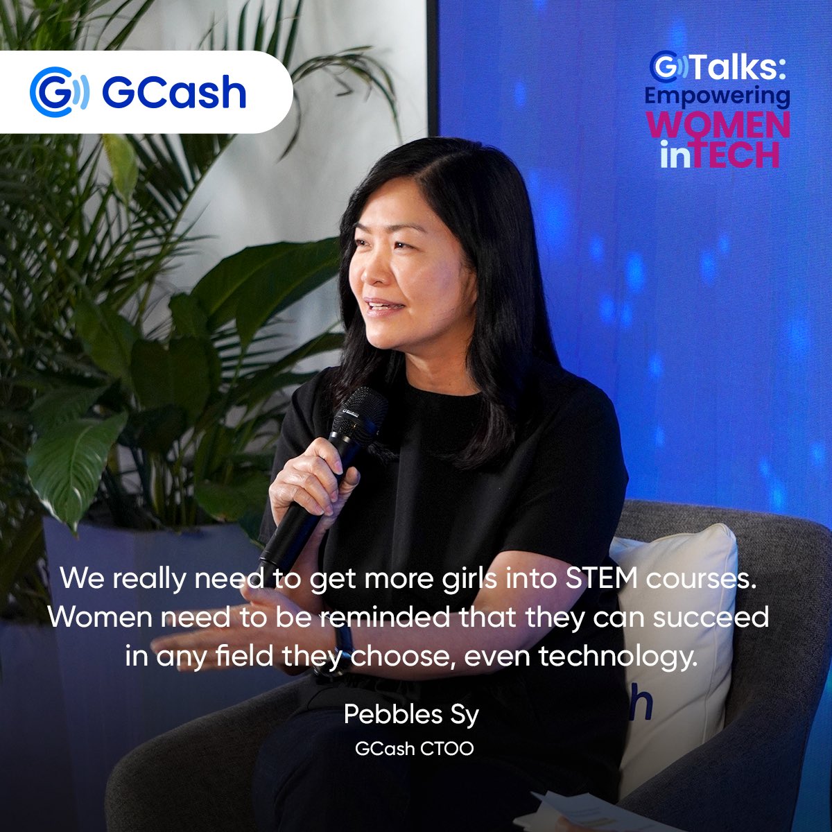 gcashofficial's tweet photo. During the segment on Women Supporting Women at today's GTalks: Empowering Women in Tech, our very own Pebbles Sy, GCash CTOO, brings to light the challenges faced by women in tech, and shares her personal advocacy of encouraging more women to take STEM courses. #GTalks #iGCashMo https://t.co/8EJGTuuEPy