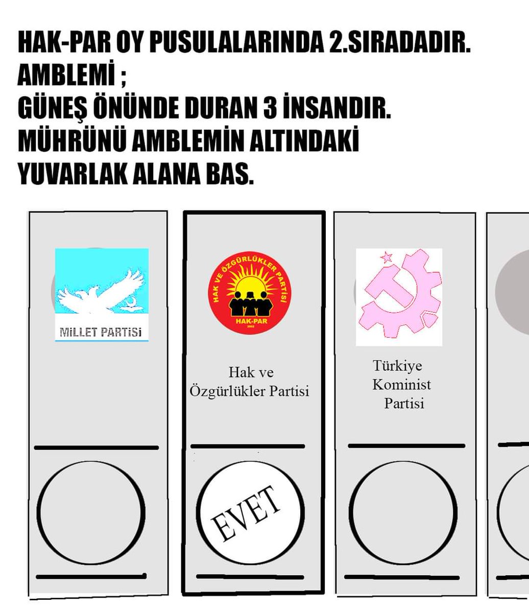 sonmezmali's tweet photo. TÜM HALKIMIZIN DİKKATİNE!

Partimizin HAK-PAR ın (Hak ve Özgürlükler Partisi) oy pusulasındaki yeri sol baştan ikinci dir. Mühürünüzü doğru yere basınız🌹 https://t.co/wyHihGw6XK