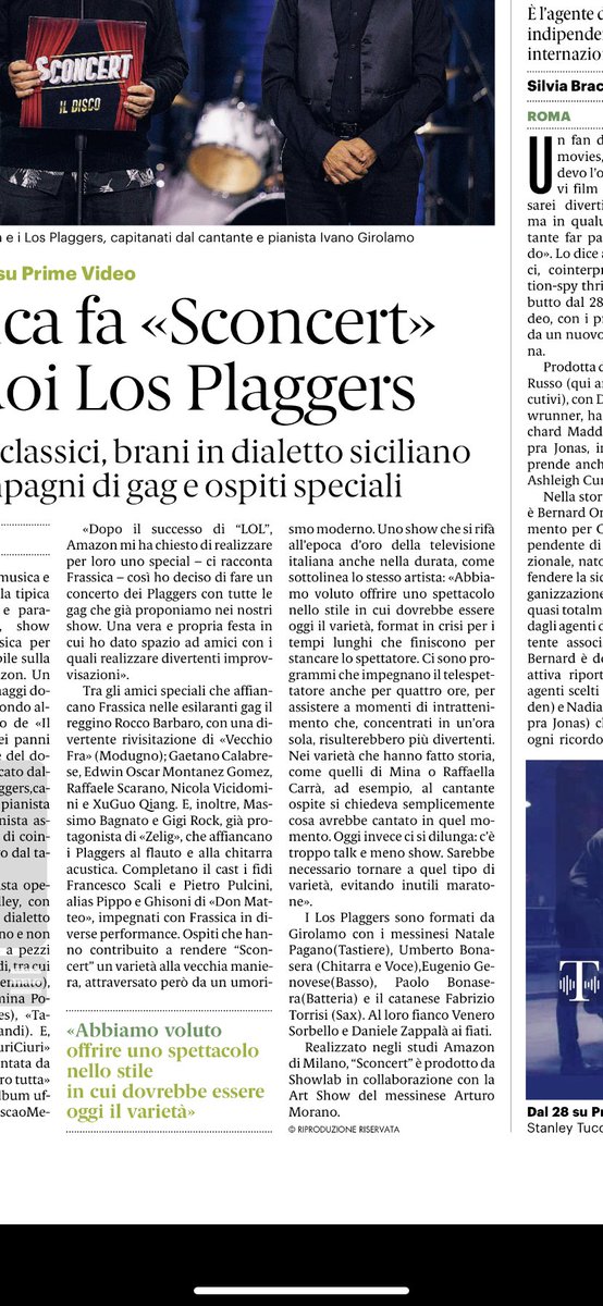 Su @GazzettaDelSud di oggi parlo di #Sconcert, lo show di <a href="/ninofrassicaoff/">NinoFrassicaOfficial</a> e Los Plaggers realizzato in esclusiva per <a href="/PrimeVideoIT/">Prime Video Italia</a>, con tanti amici ospiti molto speciali.