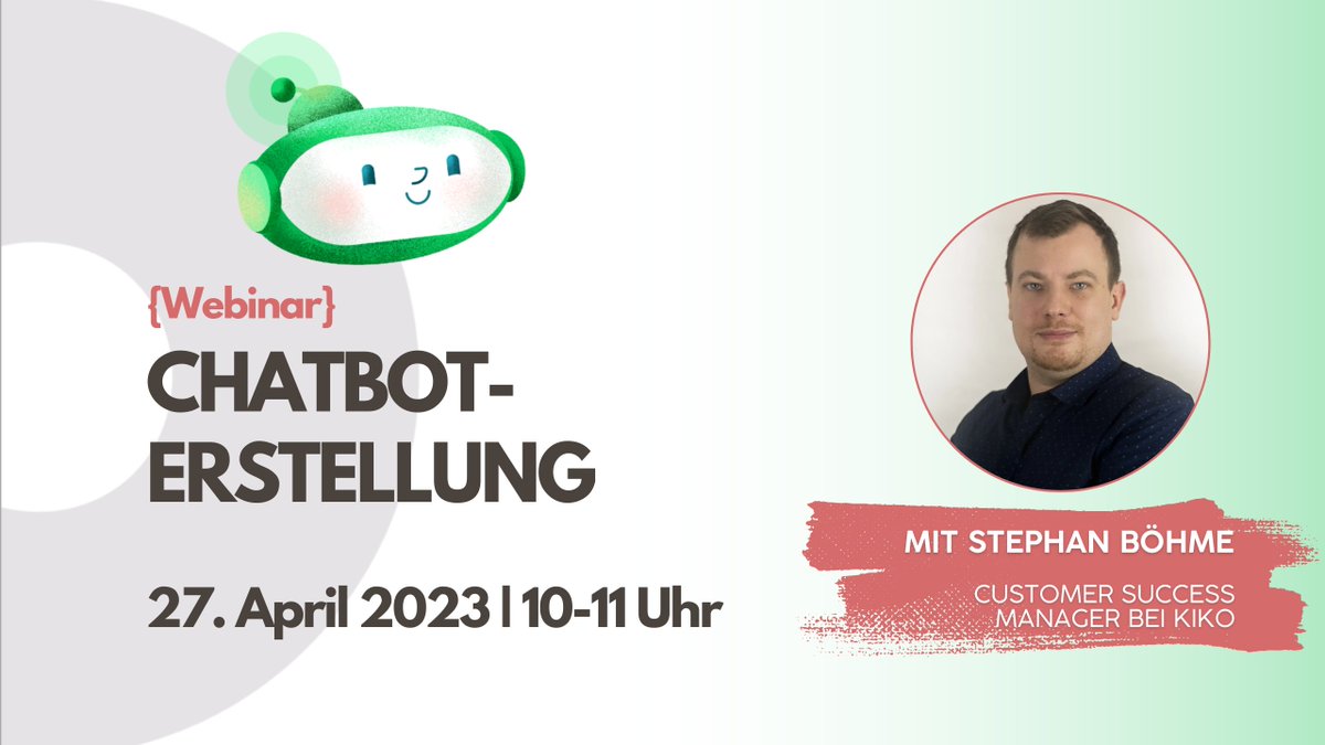 👋 Hey, gute Neuigkeiten: Das nächste kostenfreie #Webinar findet bald statt! 

Webinar "Chatboterstellung"
📆 27.04.2023 | 10 bis 11:00 Uhr 

👉 Zur Anmeldung: bit.ly/3UquA6G  

Wir freuen uns schon auf einen regen Austausch mit euch!😉

#chatbot #chatbotserstellen