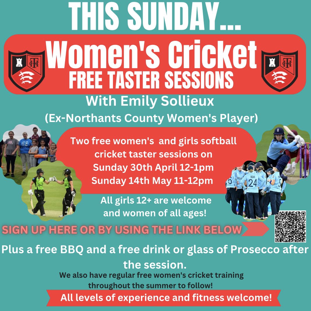 🗓️This Sunday 30th April 12-1pm
📍John Burrows Park
🏏Women’s &amp; Girls free taster session

All levels of experience &amp; fitness welcome!! Come and try something new, have fun with your friends and meet new people!!

SIGN UP NOW:
👉🏼 tinyurl.com/34ur3uyu

Plus free a BBQ and Drink