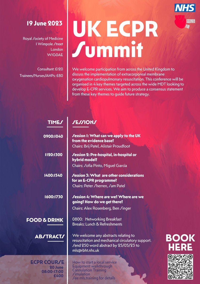 The first ever UK ECPR Summit will be held this 19 June 23 at the RSM in London. This highly educational event will bring experts from around the country together to discuss the UK implementation of ECPR and develop a future strategy. #UKECPR Sign up here: eventbrite.com/e/uk-ecpr-summ…