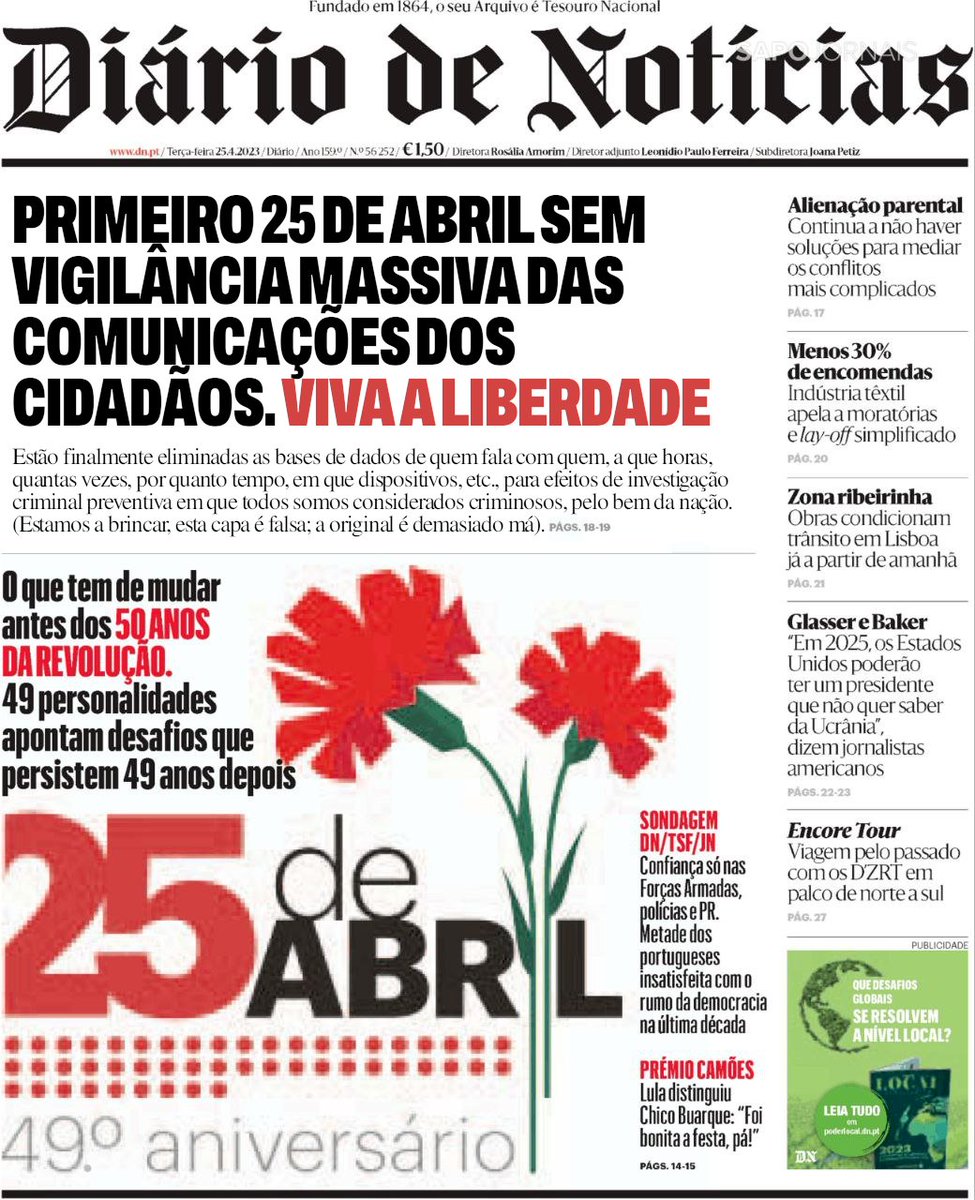 direitosdig's tweet photo. Caro @dntwit, a parte de cima da vossa capa ficou em 1971, por isso tomámos a liberdade de a corrigir.

Bom 25 de Abril✌️

#Metadados #DireitosDigitais https://t.co/Hw1lcOOHds