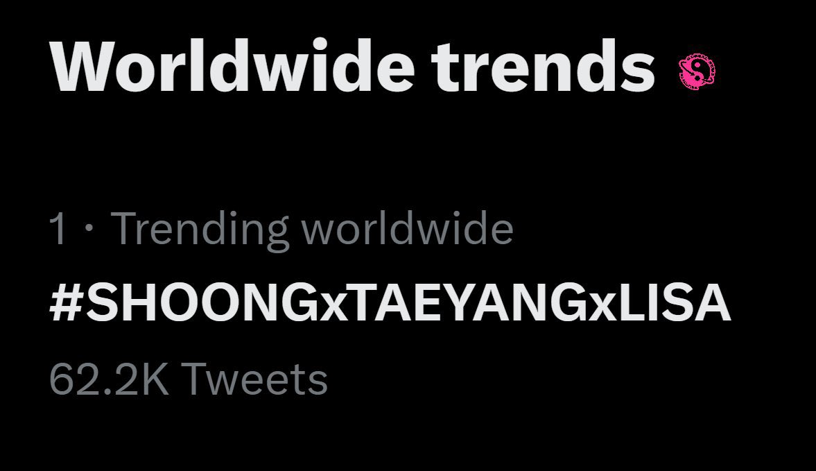 LISANATIONS_'s tweet photo. #1 in Worldwide trends! 🏎️🏎️🏎️

SHOONG FT LISA
#TAEYANGxLISA #SHOONGxTAEYANGxLISA https://t.co/GtEjcWZKk4