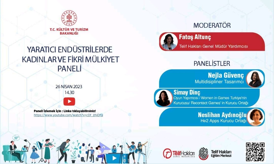 📌Dünya Fikri Mülkiyet Günü etkinlikleri kapsamında “Yaratıcı Endüstrilerde  Kadınlar ve Fikri Mülkiyet” Paneli 26 Nisan 2023 Çarşamba Günü  14.30’da gerçekleştirilecektir.
🔗Panelimizi,
 youtube.com/watch?v=cDf_jt… 
linkinden takip edebilirsiniz.