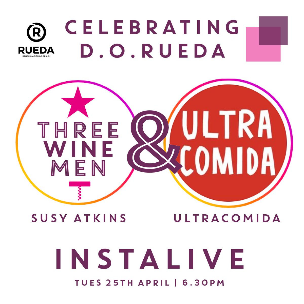 Susy Atkins (@susyatkins) on Twitter photo Join me @threewinemen and <a href="/ultracomida/">ultracomida</a> team for a quick-fire tasting and talk on Rueda today at 6.30pm Instalive! <a href="/DORueda/">D.O. Rueda</a> #spanishwine Join me @threewinemen and <a href="/ultracomida/">ultracomida</a> team for a quick-fire tasting and talk on Rueda today at 6.30pm Instalive! <a href="/DORueda/">D.O. Rueda</a> #spanishwine