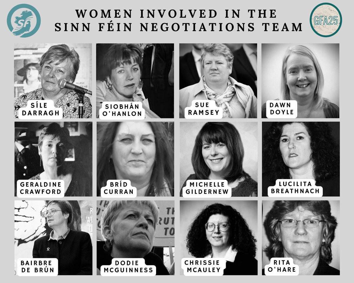 There have been many women involved in negotiations throughout the years. 

In the run up to the Good Friday Agreement many women were instrumental to the Sinn Fein negotiations team and played a key role, which is often written out of history or overlooked. 

Na mná abú!
#GFA25