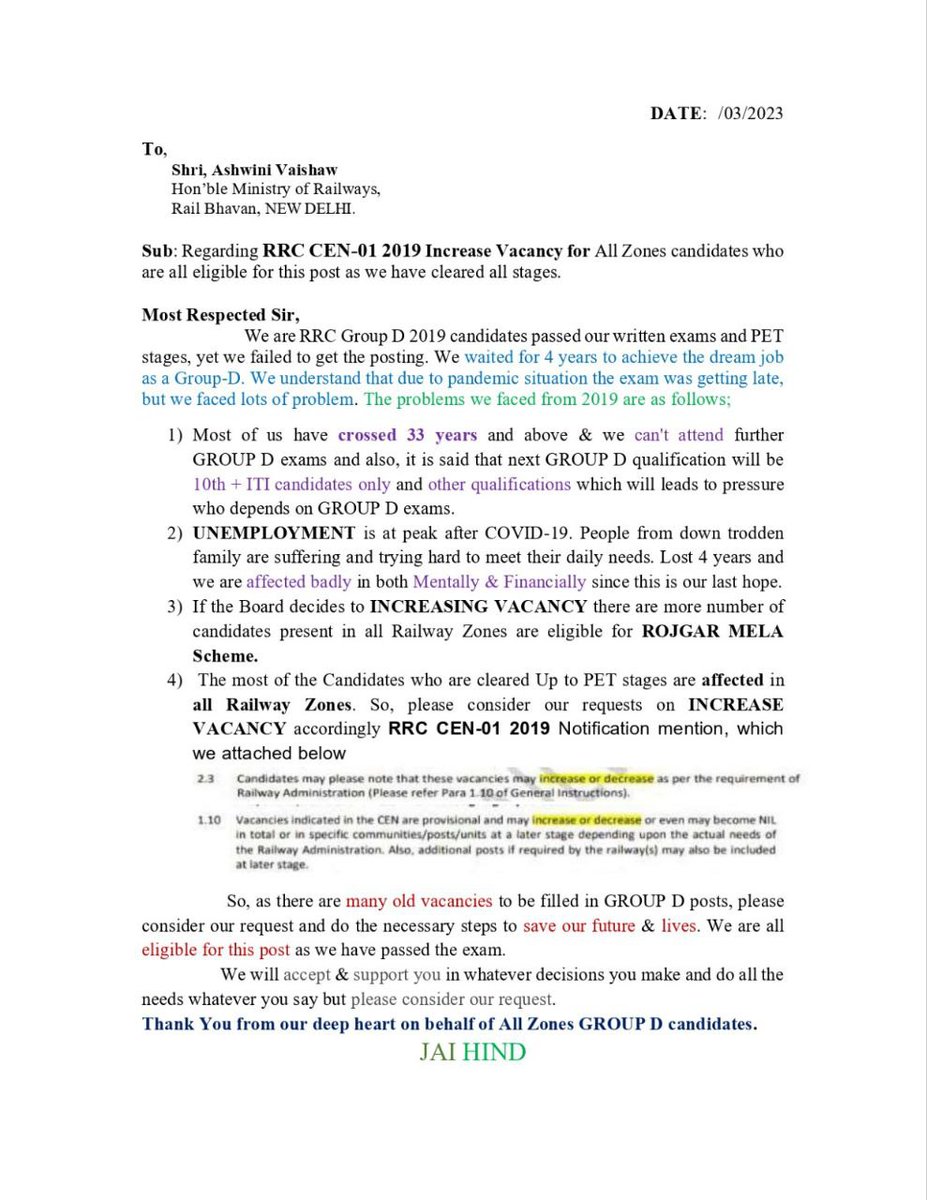 somuit's tweet photo. @Murugan_MoS @narendramodi #Support_BjpModi_RozgarMela_Cen01_2019_IncreaseVacancy🙏🙏
Please Support CEN-01/2019 Please  Increase Vacancy please give job to all PET qualified students 
@AshwiniVaishnaw @PMOIndia @GMSRailway @narendramodi @RailMinIndia @rashtrapatibhvn @DarshanaJardosh @raosahebdanve https://t.co/7pahuwobnw
