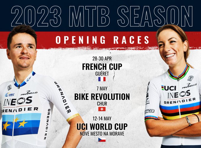 2023 MTB season opening races for Tom Pidcock and Pauline Ferrand-Prevot:

28-30 April
French Cup, Guéret

7 May
Bike Revolution Chur

12-14 May
UCI World Cup, Nove Mesto Na Morave
