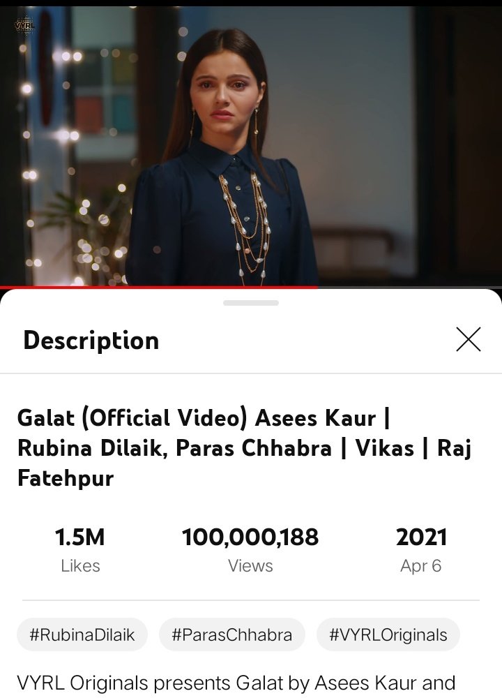 Congratulations galat hits 100M+views @RubiDilaik @AseesKaur @VYRLOriginals 
#Rubinadilaik #Rubiholics 
youtu.be/7UOsMORE9DQ