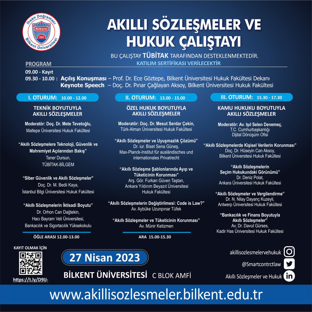 turkiye_hukuk's tweet photo. 📢 Akıllı Sözleşmeler ve Hukuk Çalıştayı
🗓️ 27 Nisan #Perşembe 🕒 09.00
✅ Düzenleyen: İhsan Doğramacı Bilkent Üniversitesi, @Smartcontrctlaw
▶️ Canlı Yayın: https://t.co/SlTnkcxNbz
📷 Instagram'dayız: https://t.co/dsFEmkrVXp https://t.co/r7ZxatiC6r