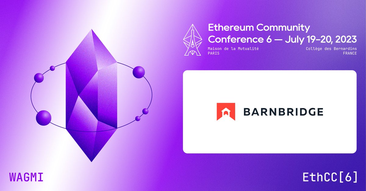 EthCC[6] is made possible by our sponsors. Thank you @Barn_Bridge for supporting us this year as a WAGMI sponsor! 💙🤍❤️ barnbridge.com