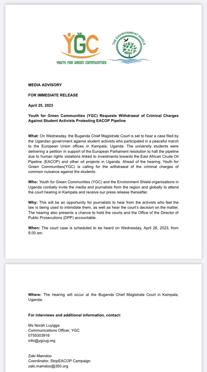 Youth For Green Communities (YGC). (@ygcuganda) on Twitter photo Warm Invite to all media houses for Student Activists due Wednesday 26th April, 2023. <a href="/newvisionwire/">The New Vision</a> <a href="/nbstv/">NBS Television</a> <a href="/DailyMonitor/">Daily Monitor</a> <a href="/ntvuganda/">NTV UGANDA</a> <a href="/observerug/">The Observer</a> <a href="/Earthfindsug/">Earthfinds</a> <a href="/nilepostnews/">Nile Post</a> <a href="/ubctvuganda/">UBC UGANDA</a> <a href="/witness_radio/">Witness Radio - Uganda</a> <a href="/933kfm/">933 KFM</a> <a href="/RadioOneFM90/">Radio One FM90</a> <a href="/GalaxyFMUg/">100.2 Galaxy FM Zzina!</a> <a href="/CapitalFMUganda/">Capital FM Uganda</a>
ygcug.org/?wpdmpro=ygc-m⦠Warm Invite to all media houses for Student Activists due Wednesday 26th April, 2023. <a href="/newvisionwire/">The New Vision</a> <a href="/nbstv/">NBS Television</a> <a href="/DailyMonitor/">Daily Monitor</a> <a href="/ntvuganda/">NTV UGANDA</a> <a href="/observerug/">The Observer</a> <a href="/Earthfindsug/">Earthfinds</a> <a href="/nilepostnews/">Nile Post</a> <a href="/ubctvuganda/">UBC UGANDA</a> <a href="/witness_radio/">Witness Radio - Uganda</a> <a href="/933kfm/">933 KFM</a> <a href="/RadioOneFM90/">Radio One FM90</a> <a href="/GalaxyFMUg/">100.2 Galaxy FM Zzina!</a> <a href="/CapitalFMUganda/">Capital FM Uganda</a>
ygcug.org/?wpdmpro=ygc-mβ¦
