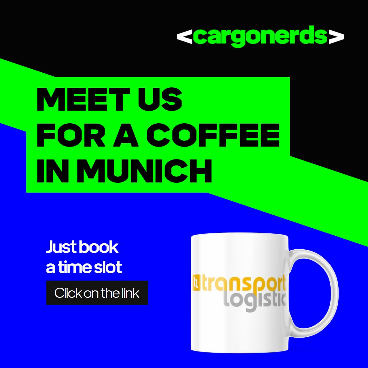 cargonerds's tweet photo. <cargonerds> are heading to #transportlogistic2023 in Munich! 🌍

We'd love to catch up with you over a coffee ☕️ and talk about how <cargonerds> can help you digitizing and growing your business with your customers.

So, book a meeting with us now! 💚
https://t.co/8sCRCCFWaH https://t.co/Aca3q7G5FY