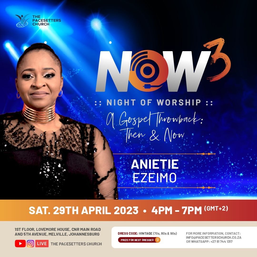 #NOW
Known for her depth, versatility and one that’s spirit-filled Minister #AnietieEzeimo is set to take praise and worship to another level at this year’s Night of Worship.

This worship experience will leave you begging for more.

Set your reminder #Now !