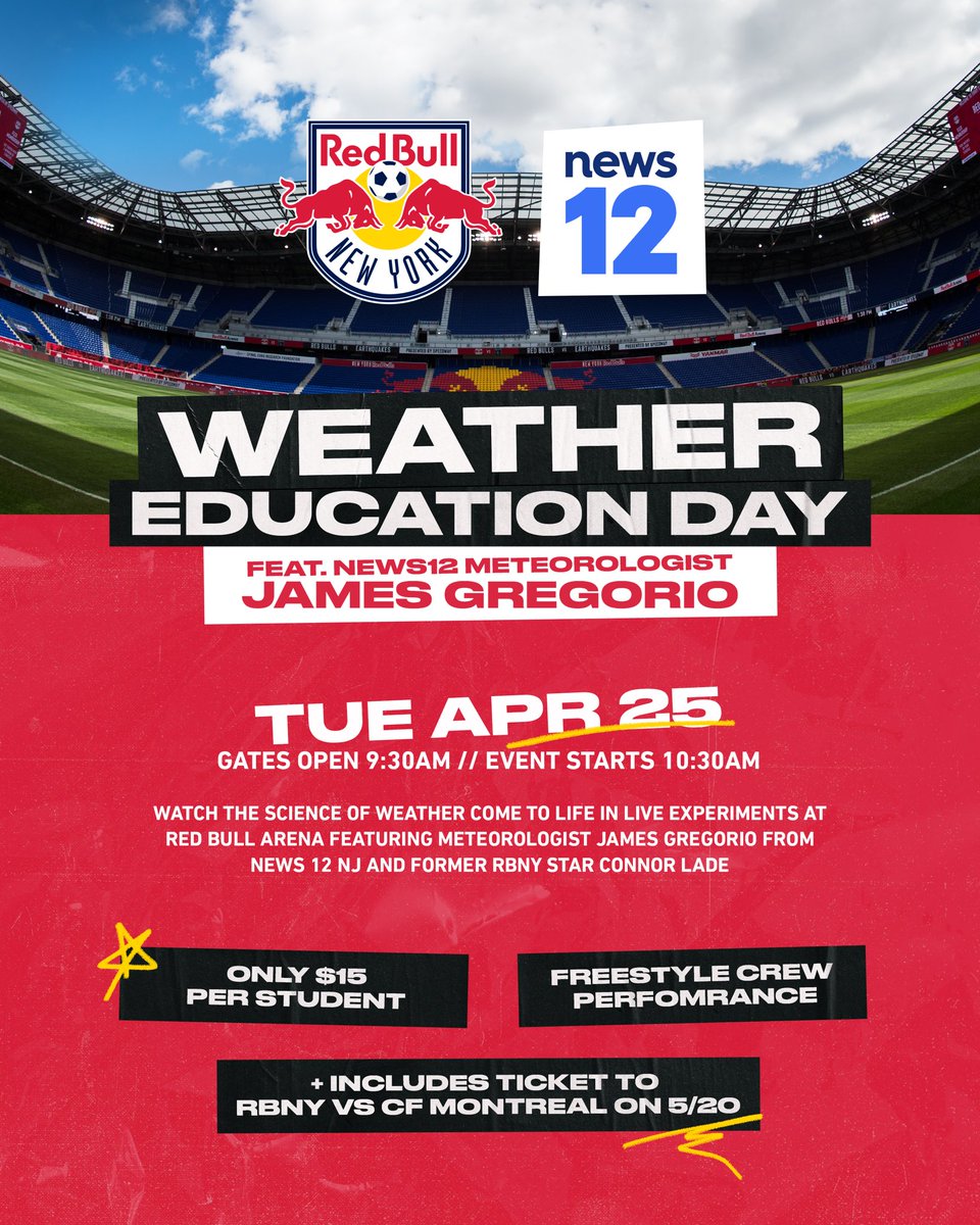 It’s Weather Education Day at Red Bull Arena! I’m super stoked to join @clade5 , @LaurenDue12 and the amazing crew + 600 kids for an epic outing of fun & education ! @News12NJ
