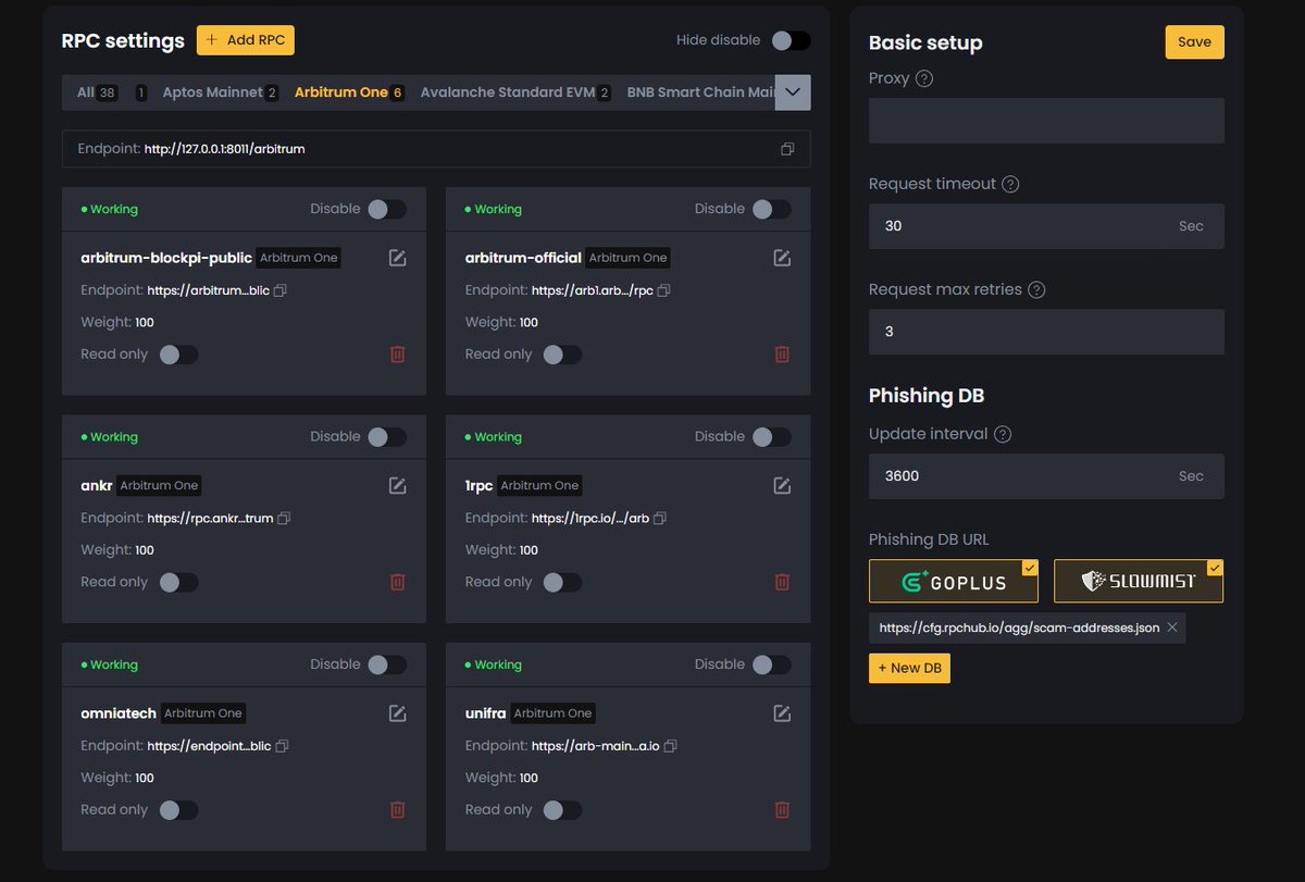 Nomad16845242's tweet image. You are able to employ #chainlist to pick various @arbitrum RPC URLs and input them into rpchub.io. RPCHub enhances the #RPC service to be the most scalable, exclusive, stable, budget-friendly, and high-performance by allowing you to personalize your own parameters.
