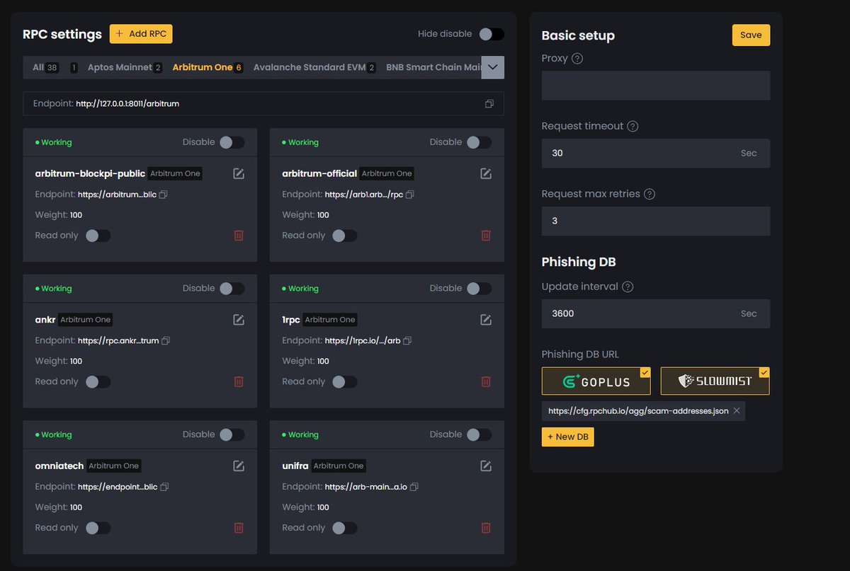 DioxygenX's tweet image. #chainlist allows you to choose multiple #arb RPC URLs to add to rpchub.io. RPCHub optimizes the #RPC service to be the most scalable, exclusive, stable, affordable, and high-performance by enabling you to customize your own settings.