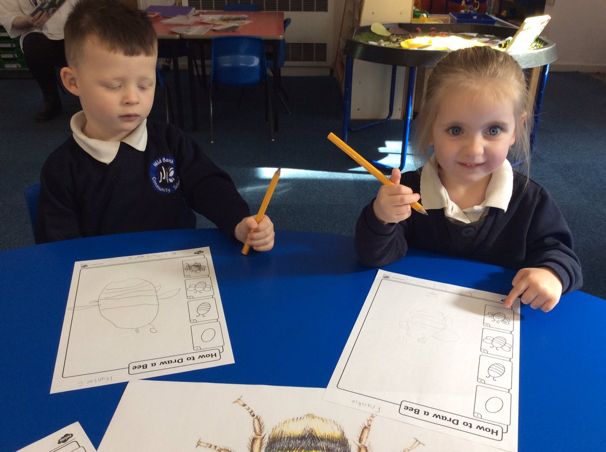 holstein_mrs's tweet photo. Tuesday morning in Foundation Stage!
We are doing drawing of bees, using chalks to create the fluffy bumblebee and outside the children are designing ‘save the bee’ posters for our wild flower garden. @TrustVictorious @wild_bank https://t.co/WmryeCtHKF