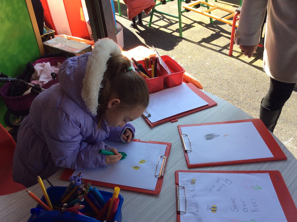 holstein_mrs's tweet photo. Tuesday morning in Foundation Stage!
We are doing drawing of bees, using chalks to create the fluffy bumblebee and outside the children are designing ‘save the bee’ posters for our wild flower garden. @TrustVictorious @wild_bank https://t.co/WmryeCtHKF