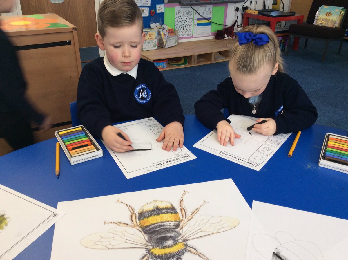 holstein_mrs's tweet photo. Tuesday morning in Foundation Stage!
We are doing drawing of bees, using chalks to create the fluffy bumblebee and outside the children are designing ‘save the bee’ posters for our wild flower garden. @TrustVictorious @wild_bank https://t.co/WmryeCtHKF