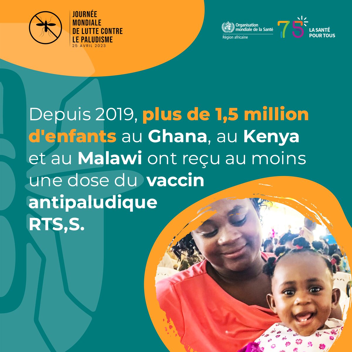 OMS_Afrique's tweet photo. En 2020, 1  enfant décèdait du #paludisme toutes les minutes. Un seul décès est un décès de trop.

Le vaccin contre le paludisme RTS,S est sûr &amp; efficace et pourrait sauver des milliers de vies chaque année. 
#JournéeMondialeContreLePaludisme https://t.co/QTOcZBSjyJ
