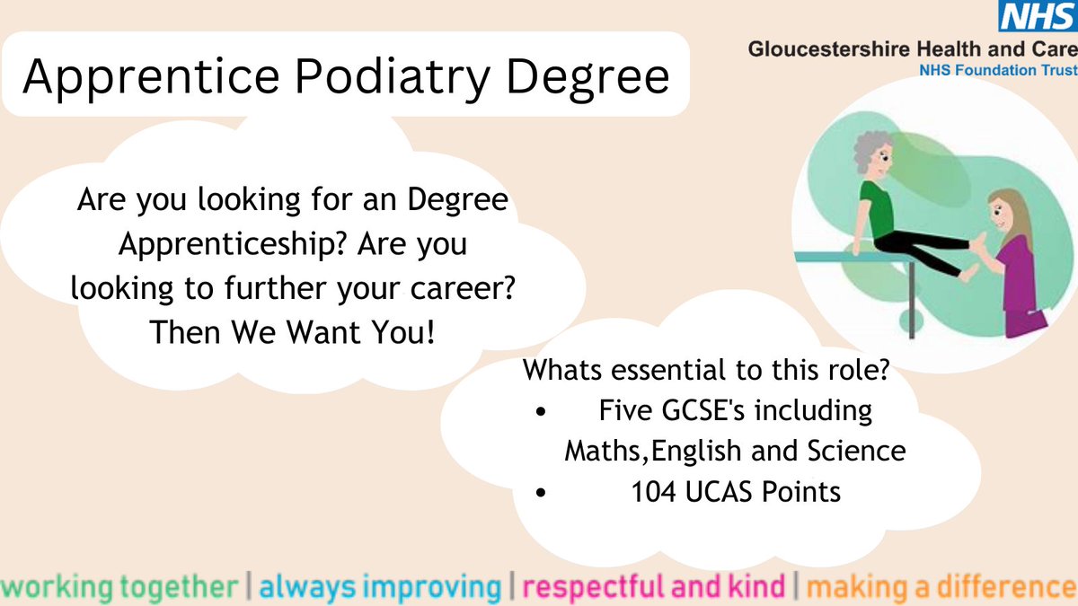 ⭐The Podiatry Team are looking for an Apprentice⭐
Do you know anyone who is looking to complete a degree apprenticeship?
Encourage them to apply using the link below: beta.jobs.nhs.uk/candidate/joba…
This will help push your career even further!