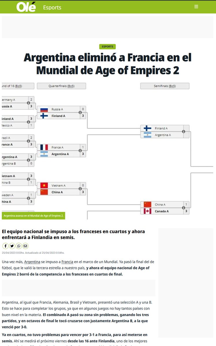 pinch3terneira's tweet image. La participación de Argentina en la Nations Cup 2023 trasciende a la prensa deportiva tradicional en el @diarioole , uno de los mas importantes del país.

ole.com.ar/esports/franci…