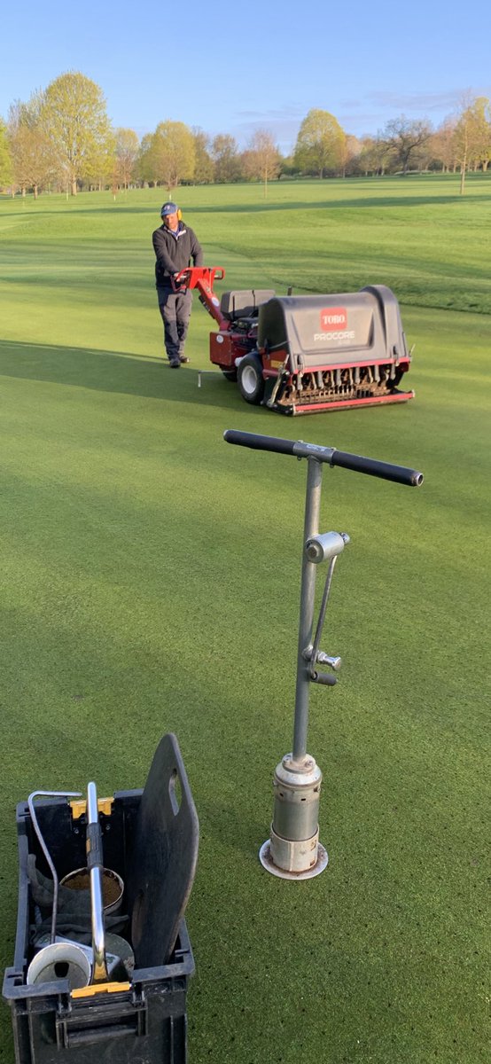 Greens treatment day yesterday, greens pencil tined, dressed and dragged in, hole change as well