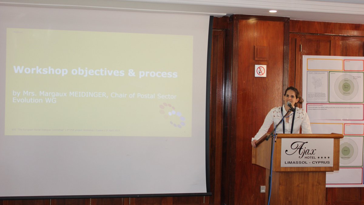 TheWorldofWork1's tweet photo. @margakis, Chairwoman of the CSR Circle at @PostEurop, led a productive discussion on the objectives and process of the #SDCProject 4th Physical #Workshop, setting expectations for the day. @SzebenyB @Elenafrz @JPForceville @AScribellito @EU_Commission @EU_Social @PostEurop https://t.co/MP8Rlu9ydT