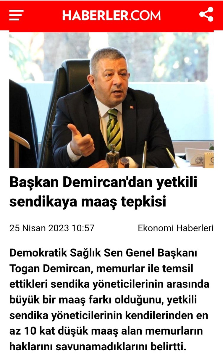 Genel Başkanımız Sn. Togan DEMİRCAN'ın "Memur Maaşları" ile ilgili basın açıklaması:

haberler.com/ekonomi/baskan…