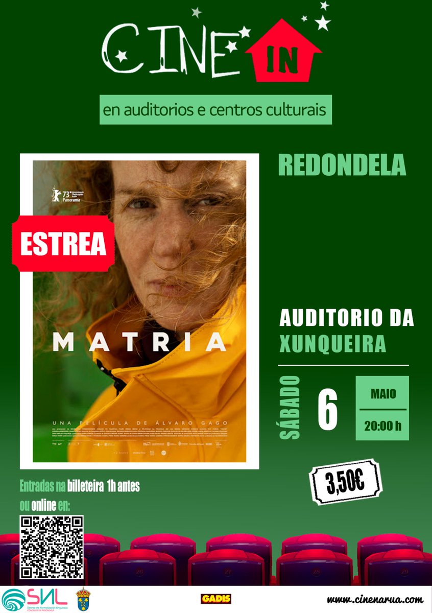 cinenaruagal's tweet photo. 📍 Redondela, Auditorio da Xunqueira
🎥Matria
📆Sábado 6 maio
⏰20:00
🏷️3,50€
🎟️Entradas:
-Fisicamente na billeteira 1h antes
-Online en https://t.co/vacH1aeBN8 ou directamente en https://t.co/104putlFBO 

#matria #matriuska #redondela #cinenarua @Avaloncine @matriuskafilms https://t.co/vcQYeYtKzO