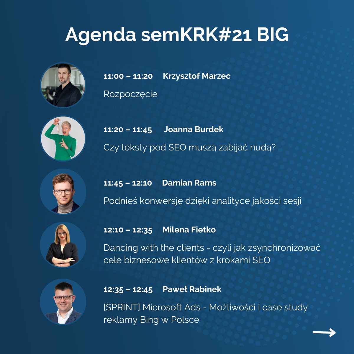 SemKrk's tweet photo. Mamy to! Ogłaszamy pełną agendę semKRK#21 BIG! 🔥

Poznaj wszystkie tematy wystąpień oraz prelegentów i prelegentki, a potem złap swój bilet! Podczas tej edycji nie nagrywamy prelekcji, więc to jedyna okazja, by zdobyć unikatową wiedzę 🚨

Kup bilet ➡ https://t.co/BSWIfqkqyG https://t.co/mR7tpIFFPK