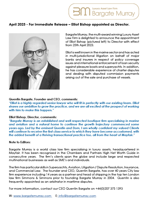 Bargate Murray is delighted to welcome Elliot Bishop as a Director. More can be read about his arrival by following the link to the following press release bit.ly/41OZ85f

<a href="/QBBargateMurray/">Quentin Bargate</a> <a href="/BulfinDominic/">Dominic Bulfin</a>