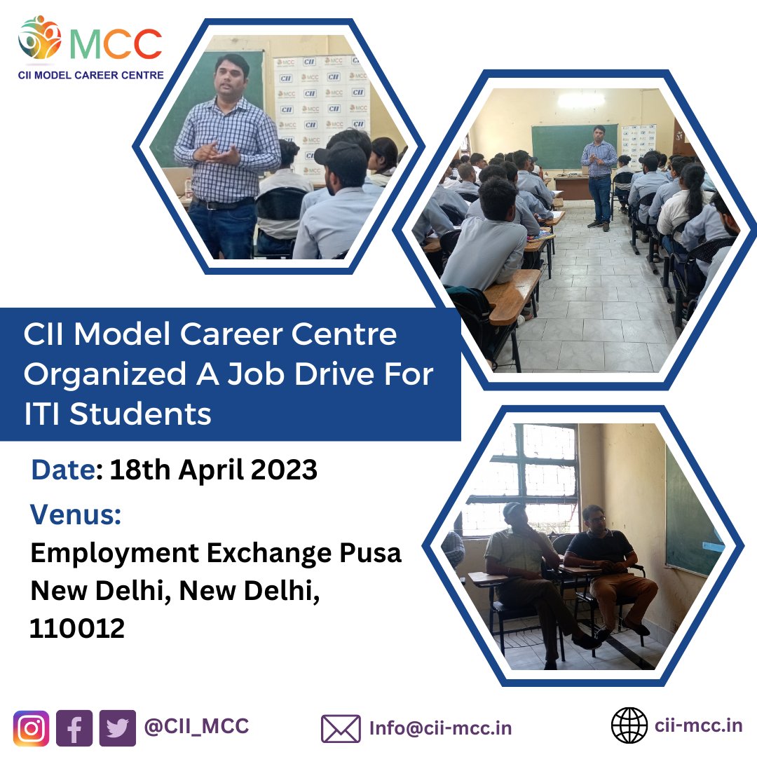 On 18th April 2023, CII Model Career Centre BTC Pusa Organized OGT+ Job drive for ITI #aspirants  In ITI Pusa, New Delhi

#jobadvertisement #jobalerts #jobdrives #ciimcc #parlour #itindustry #itilcertification