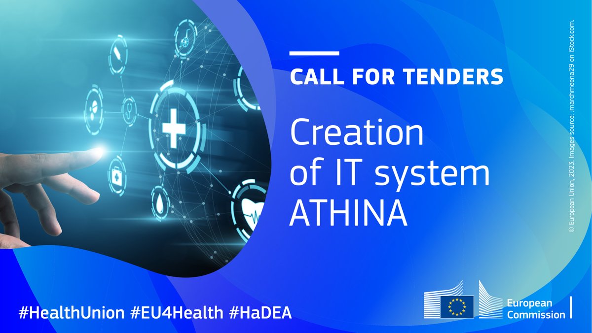 EU_HaDEA's tweet photo. Calling on IT companies &amp; services working in public health📢

New #EU4Health call for #tenders to design, develop, deliver &amp; maintain the IT system on Advanced Technology for Health INtelligence and Action (ATHINA) of @EC_HERA

💶€ 23 900 000
📅 23/06/23
https://t.co/cndyqylO4v https://t.co/28UAkOM6I0