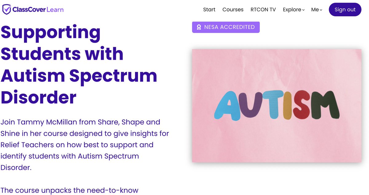 Angelikaacklan's tweet photo. This is a NESA accredited PD about supporting students with Autism Spectrum Disorder. 

It is a school holiday special which is free for a limited time and I found it very informative. I feel better equip to support students with Autism. I highly recommend it! #acuedu_p https://t.co/Ruar4fPt7z