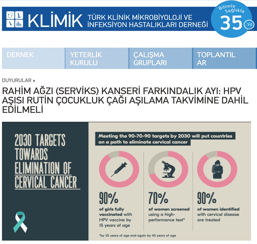 KLİMİK , HPV aşısının ülkemizde rutin çocukluk çağı aşılamasına eklenmesini önermektedir.
«İlk elimine edilecek kanser türü Serviks Kanseri olabilir» DSÖ, Mayıs 2018
«Dünya Sağlık Asamblesi 2030 hedeflerini kabul etti» Ağustos 2020
#HPV 
#worldimmunisationweek2023