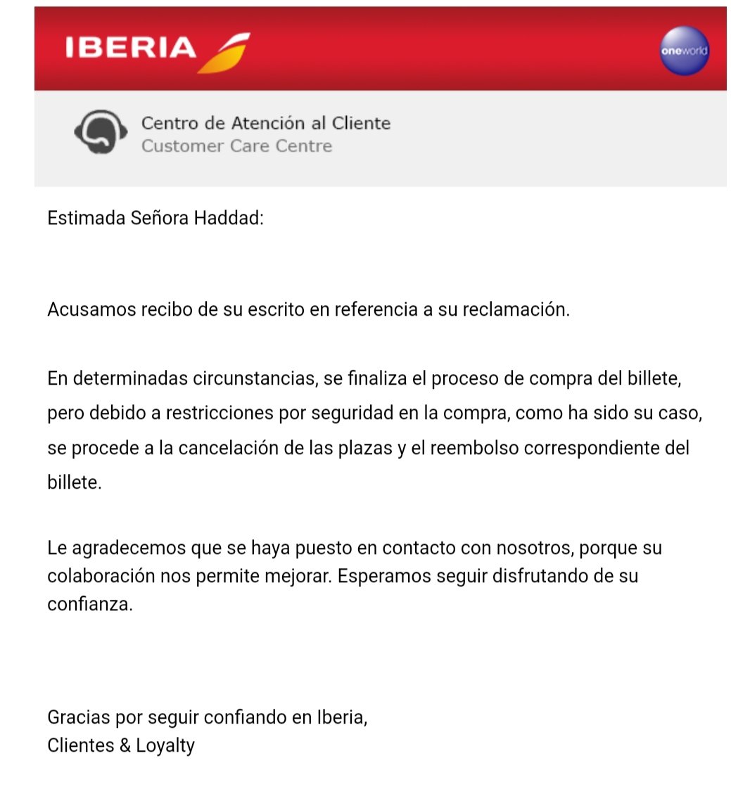 bernihaddad's tweet photo. @Iberia @PremiosPLATINO @deLaiaCosta @nataliaoreirotv Esto es una Vergüenza! Le regalé a mi madre para su cumple un boleto a madrid y me lo anularon a 5 días del viaje, tuve que reservar otro a un precio exuberante. Antes de anular deben llamar para corroborar medio de pago SINVERGUENZAS LADRONES DE CORBATA! https://t.co/Zs7kndCvhM