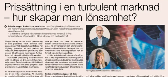 PriceGain_AB's tweet photo. Hur skapar man lönsamhet på en turbulent marknad? Per Högberg och Matilda Hölcke från @PriceGain_AB berättar mer i dagens bilaga till @dagensindustri. Läs hela artikeln: https://t.co/22YjodSlVu https://t.co/57mix7MwpE