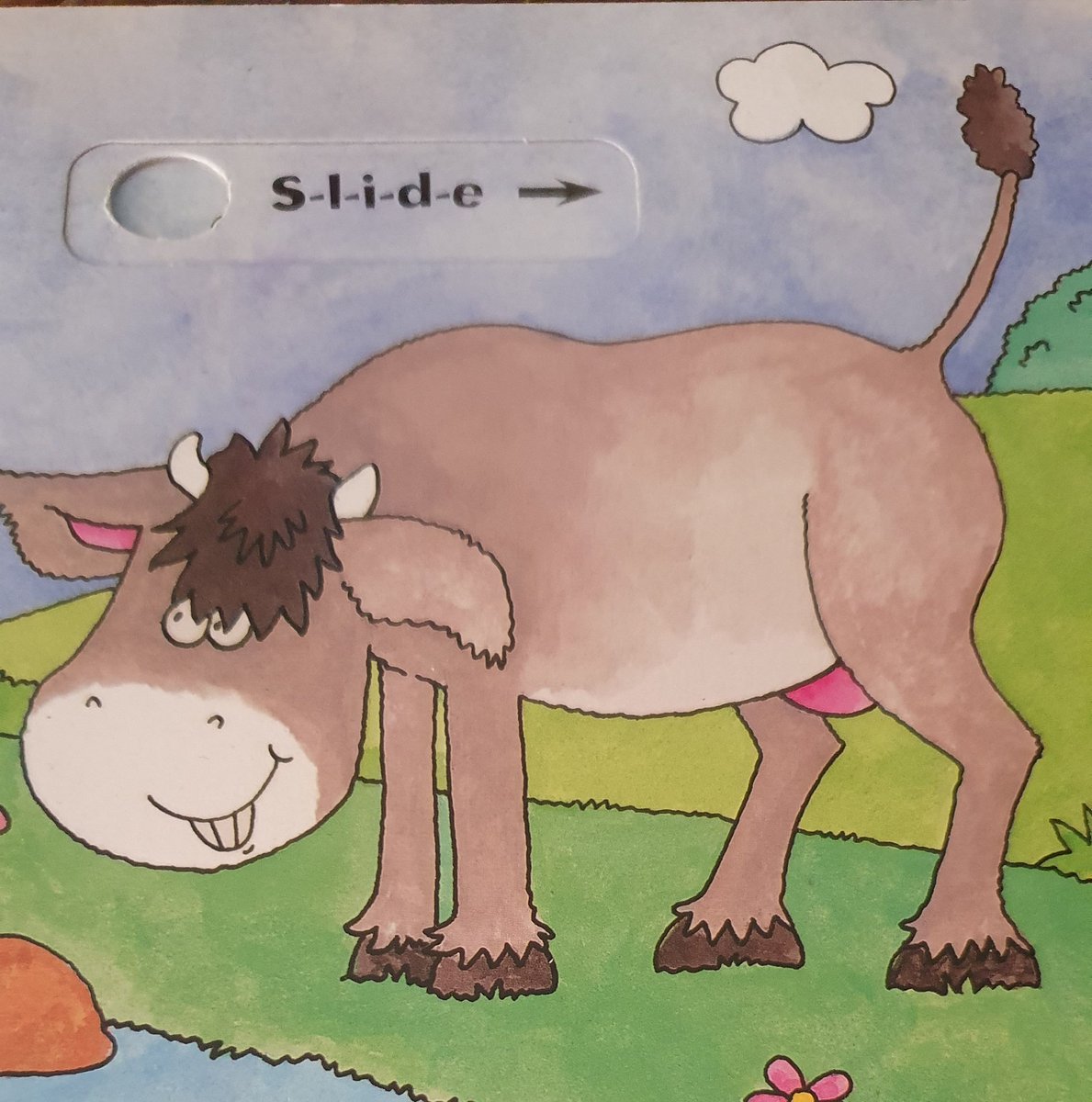 Er jeg komplet idiot, #twitterhjerne? Når jeg læser bøger for min 1-årige søn, og han spørger 'a deet?' og peger på den her, så tænker jeg, at det er et æsel med horn og en stor lyserød bulge. Er det et fabeldyr eller en form for deform ko?