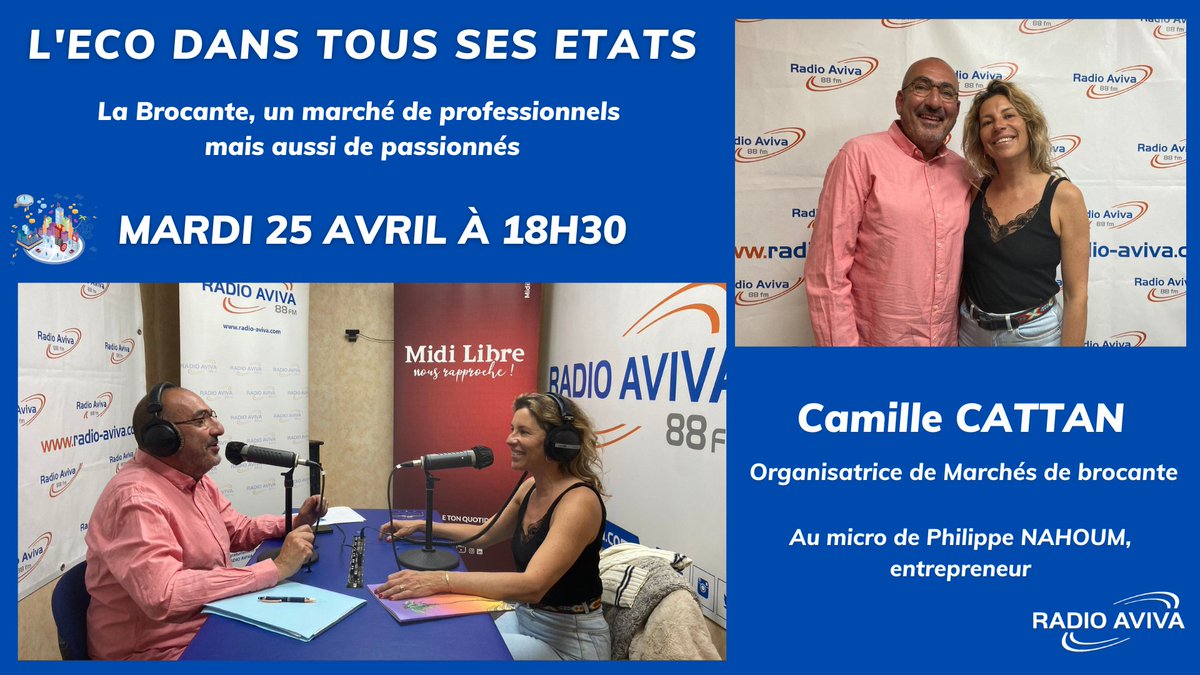 L'Eco dans tous ses états, mardi 25 Avril à 18h30 sur Radio-Aviva.com 

"La Brocante, un marché de professionnels mais aussi de passionnés" avec Camille Cattan, Organisatrice de marchés de brocante

L'émission en podcast : radio-aviva.com/blog/podcast/c…