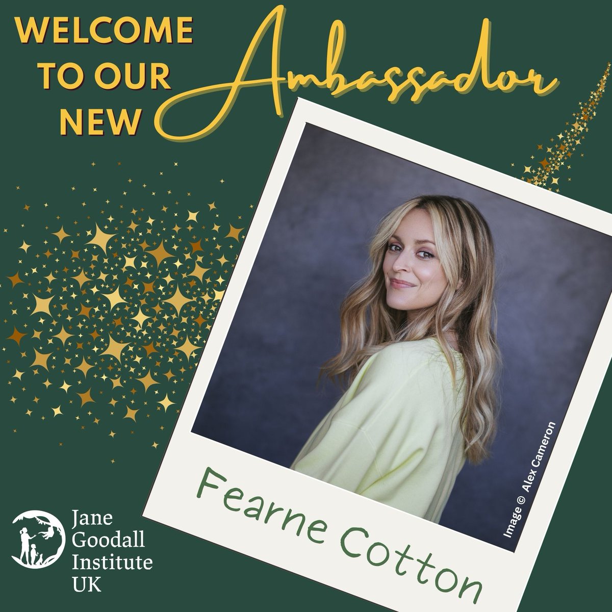 Hugely excited to welcome @Fearnecotton as a new Ambassador for JGI UK! Fearne is a broadcaster, best-selling author & mental health advocate who shares Dr Goodall’s vision for greater understanding and action on behalf of the natural world. Welcome Fearne! #JaneGoodall #hope