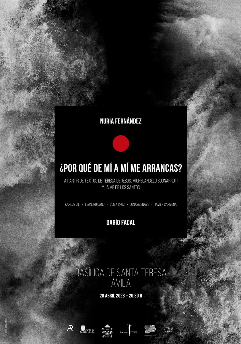 Mañana viernes 28 de abril a las 20:30 en la #BasílicadeSantaTeresa en #Ávila tendrá lugar la representación teatral y musical ¿Por qué de mí a mí me arrancas? <a href="/metatarsoteatro/">METATARSO</a> , a partir de textos de Teresa de Jesús y Michelangelo Buonarroti

+ Info: acortar.link/s98jTV