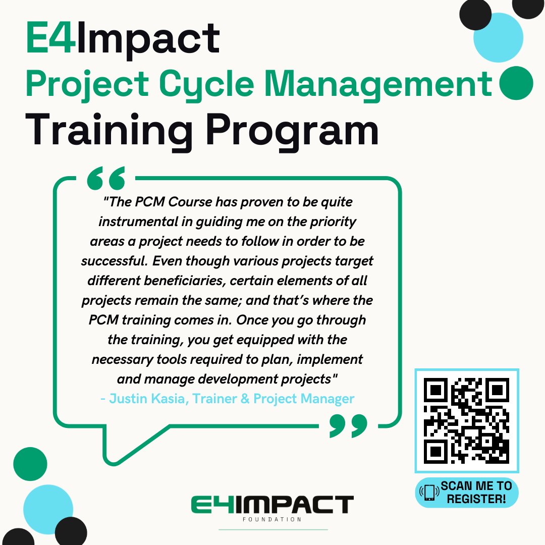 Just like Justin Kasia, the Project Cycle Management  training might be just what you need to unlock your ability to plan, implement and manage any development project. Register here bit.ly/3LIzd9V

#projectmanagement #pcmchallenge #training #buildingimpactentrepreneurs